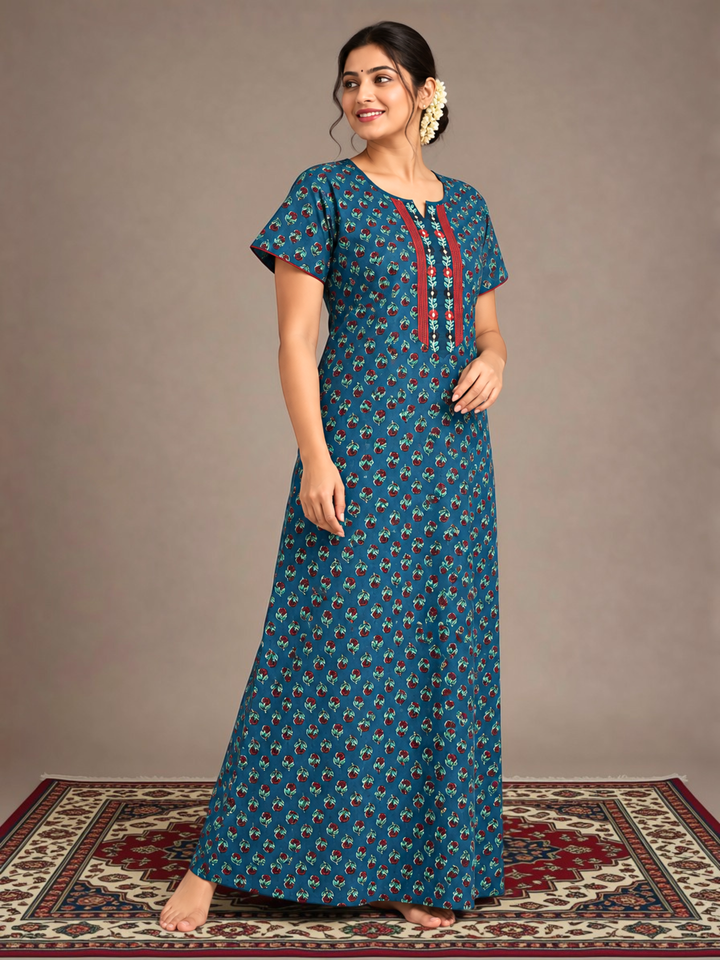 Floral buti print cotton nighty dress for women online