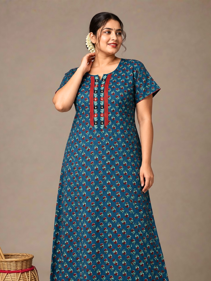 Floral buti print cotton nighty dress for women online