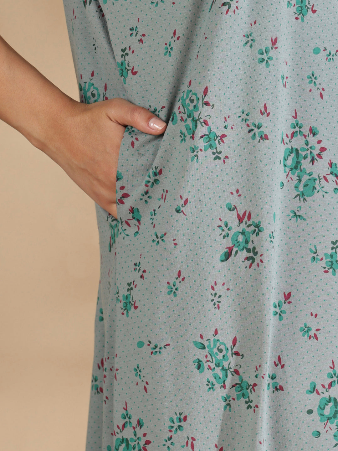 Sage floral cotton blend nighty dress for women online
