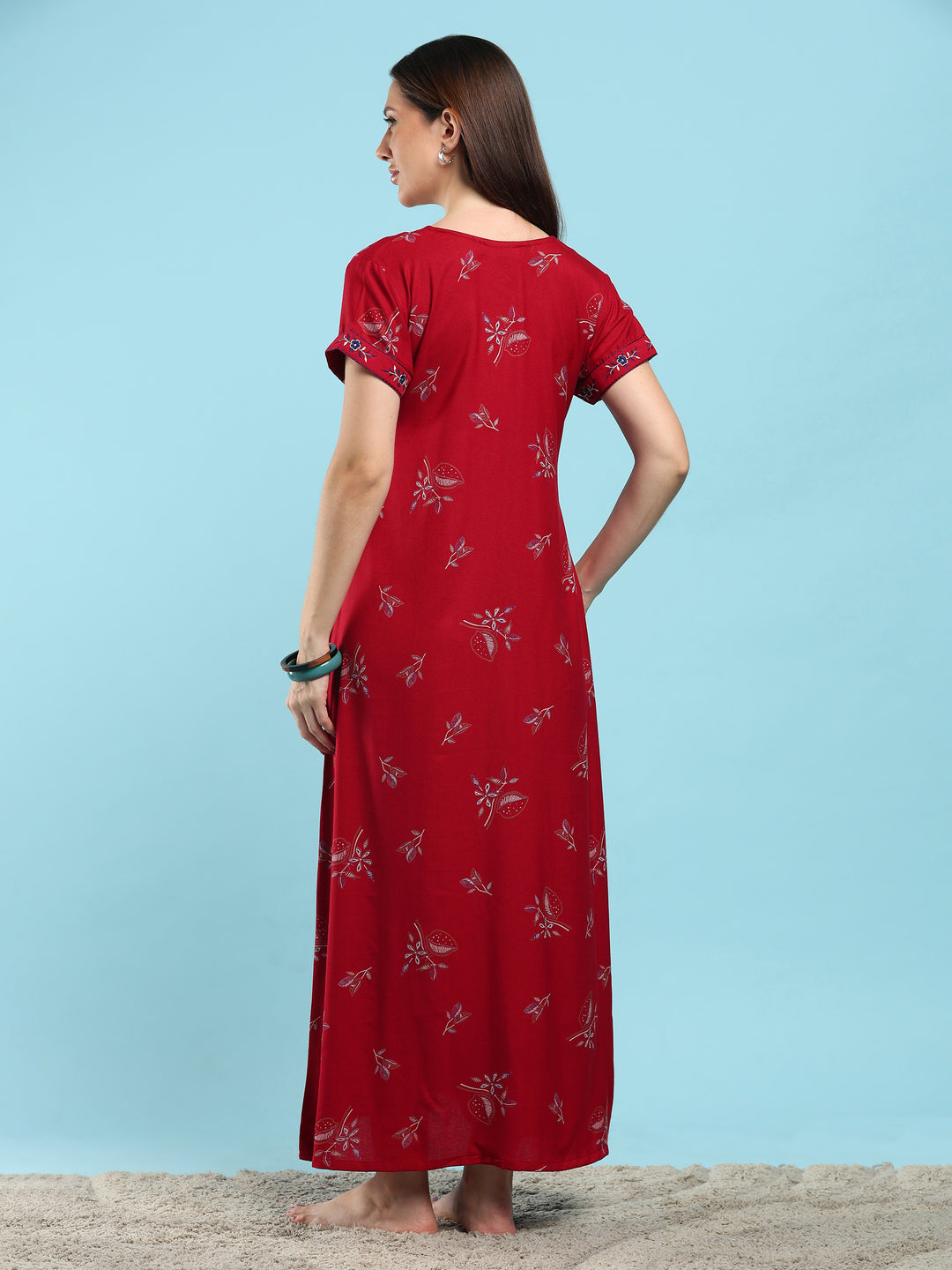 Posy maroon floral designer nighty for ladies online