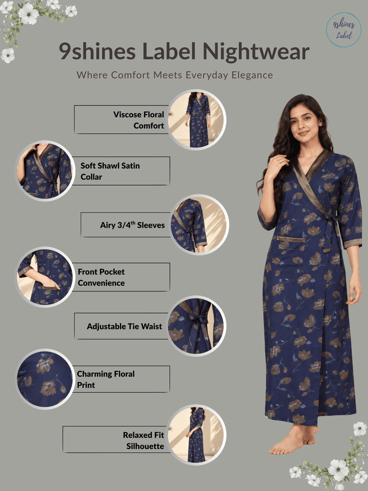 Midnight indigo floral house coat for women online
