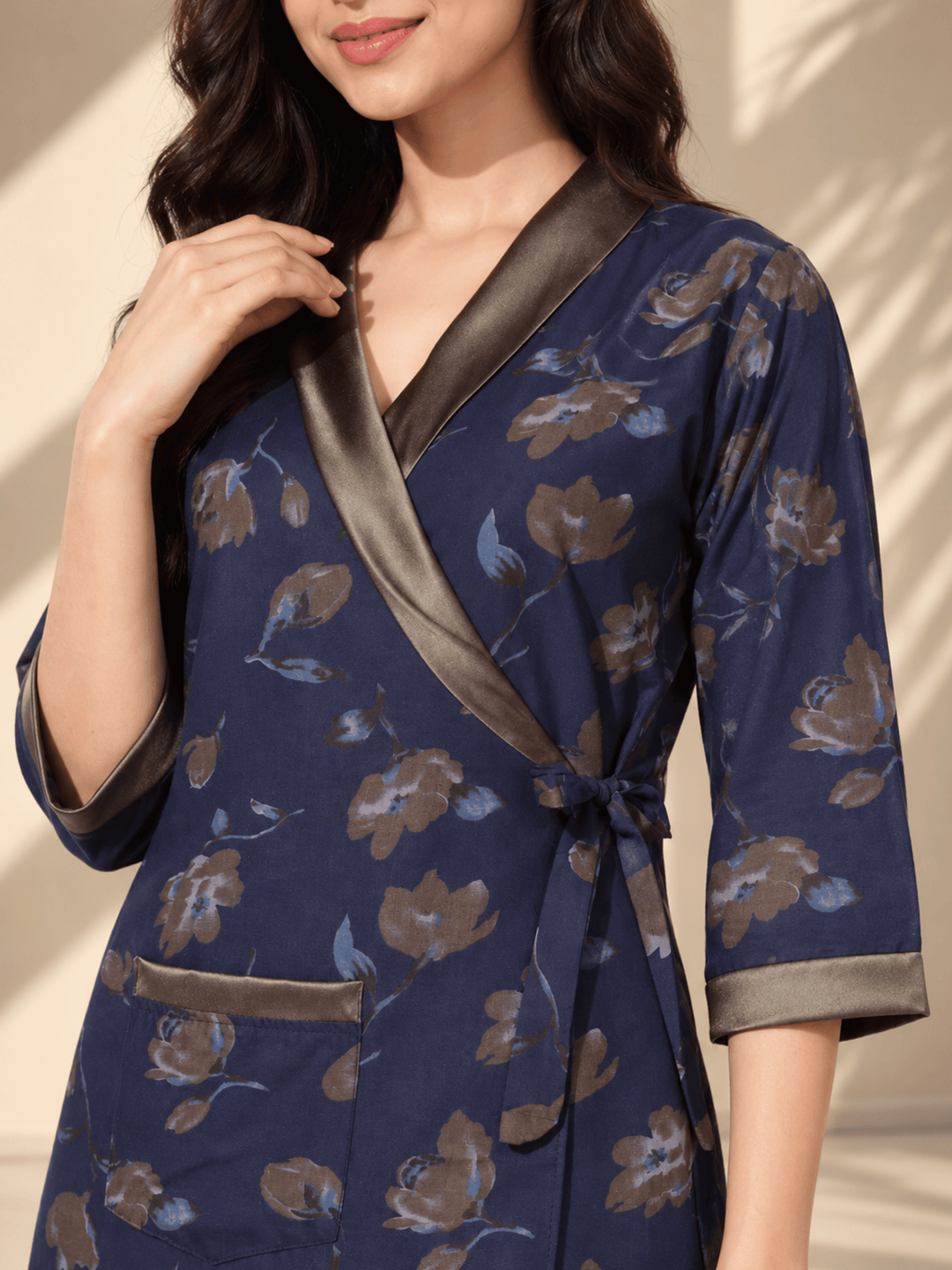 Midnight indigo floral house coat for women online