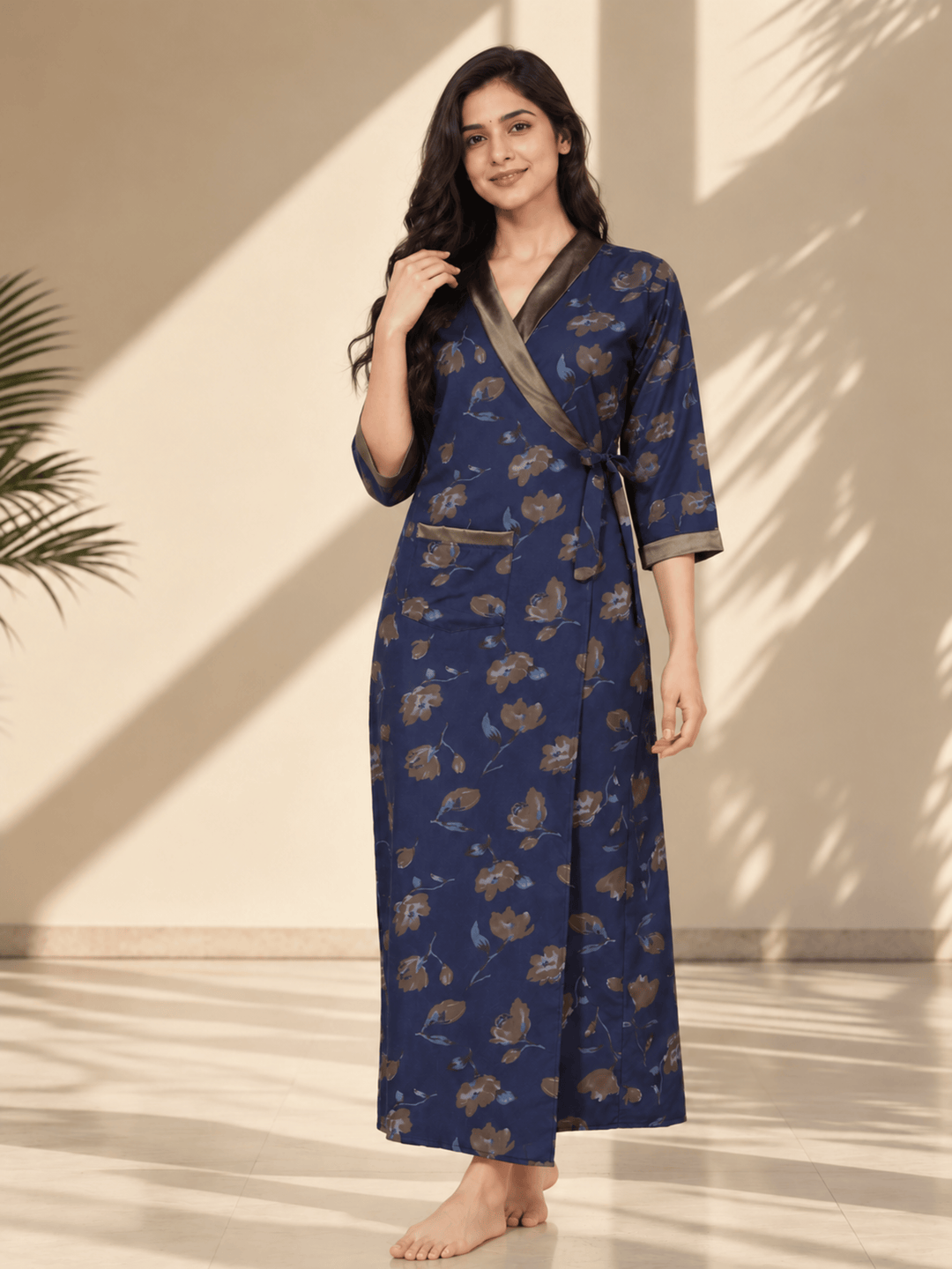 Midnight indigo floral house coat for women online
