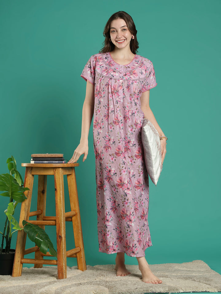 floral print branded rose pink nighty for women 