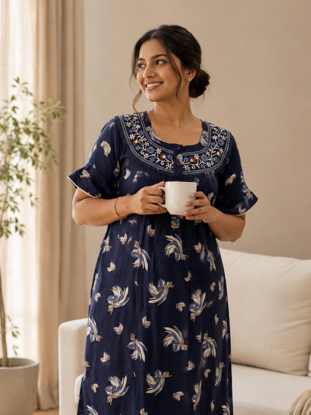 Floret navy floral designer nightgown for women online