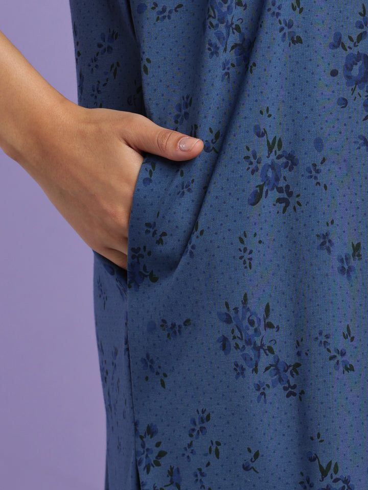 Indigo floral cotton blend nightydress for women online