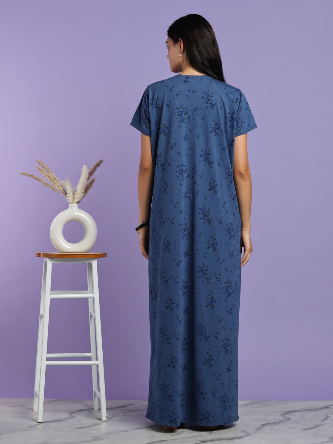 Indigo floral cotton blend nightydress for women online