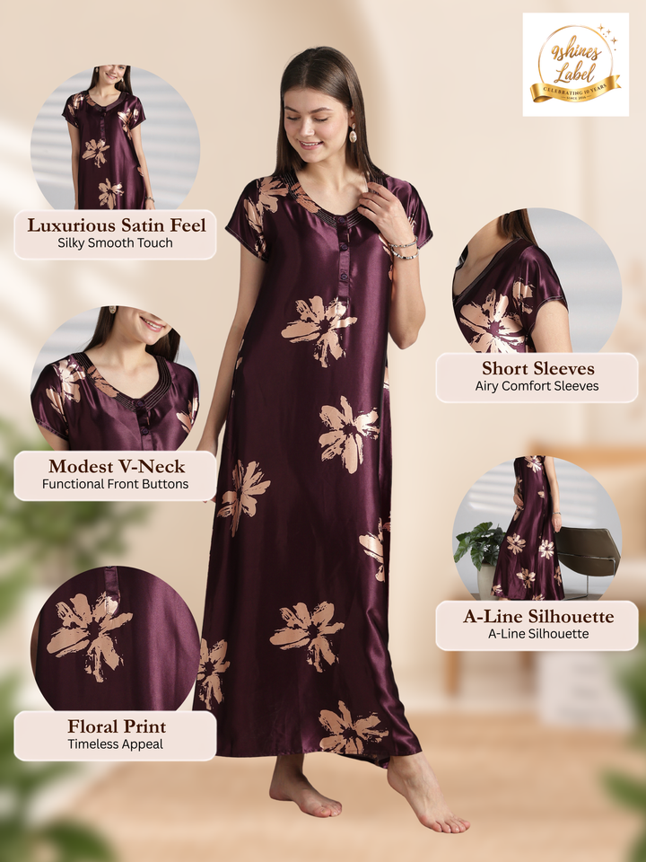Floral satin nighty for women with front buttons online