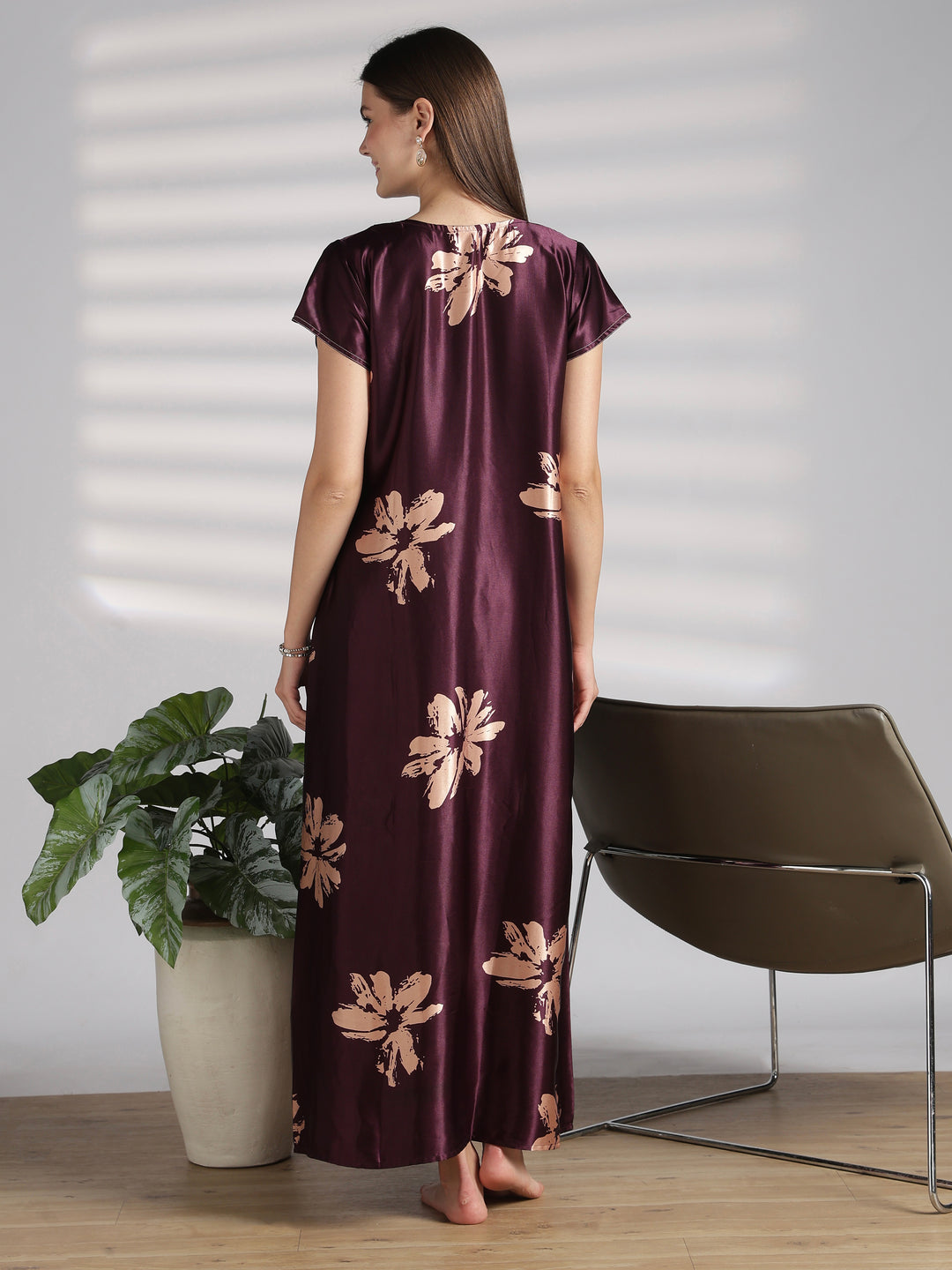 Floral satin nighty for women with front buttons online