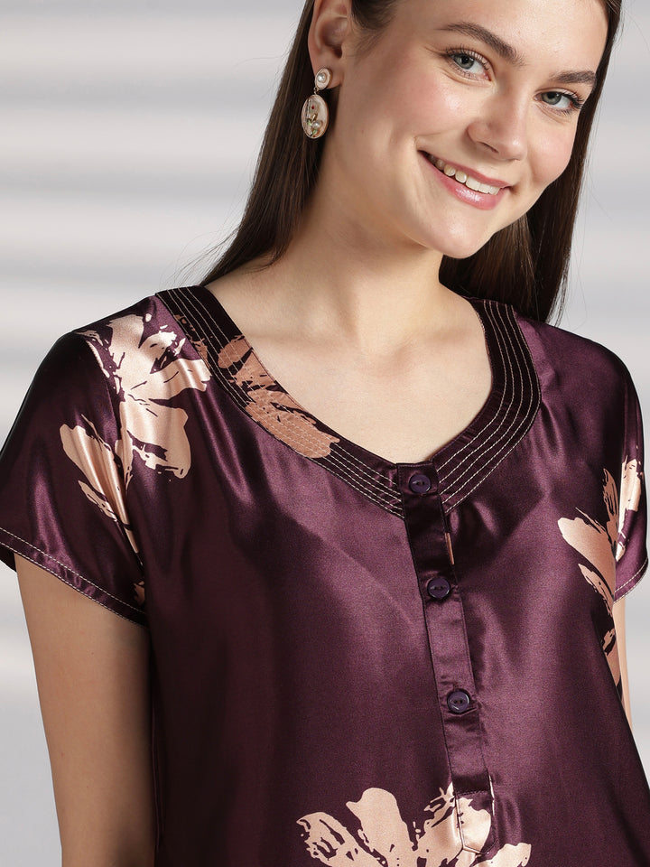 Floral satin nighty for women with front buttons online