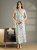 Sleeveless Bamboo Crush Cotton Floral Nighty for Women Pastel Mint