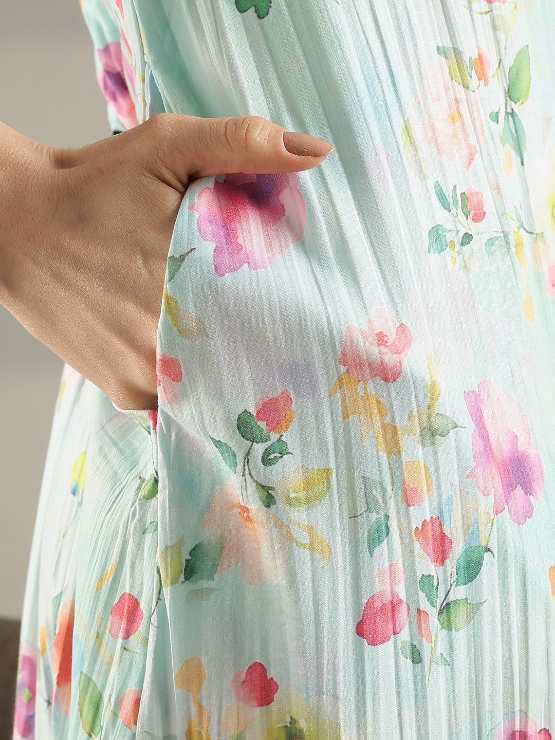 Floral pastel mint premium sleeveless nighty for women