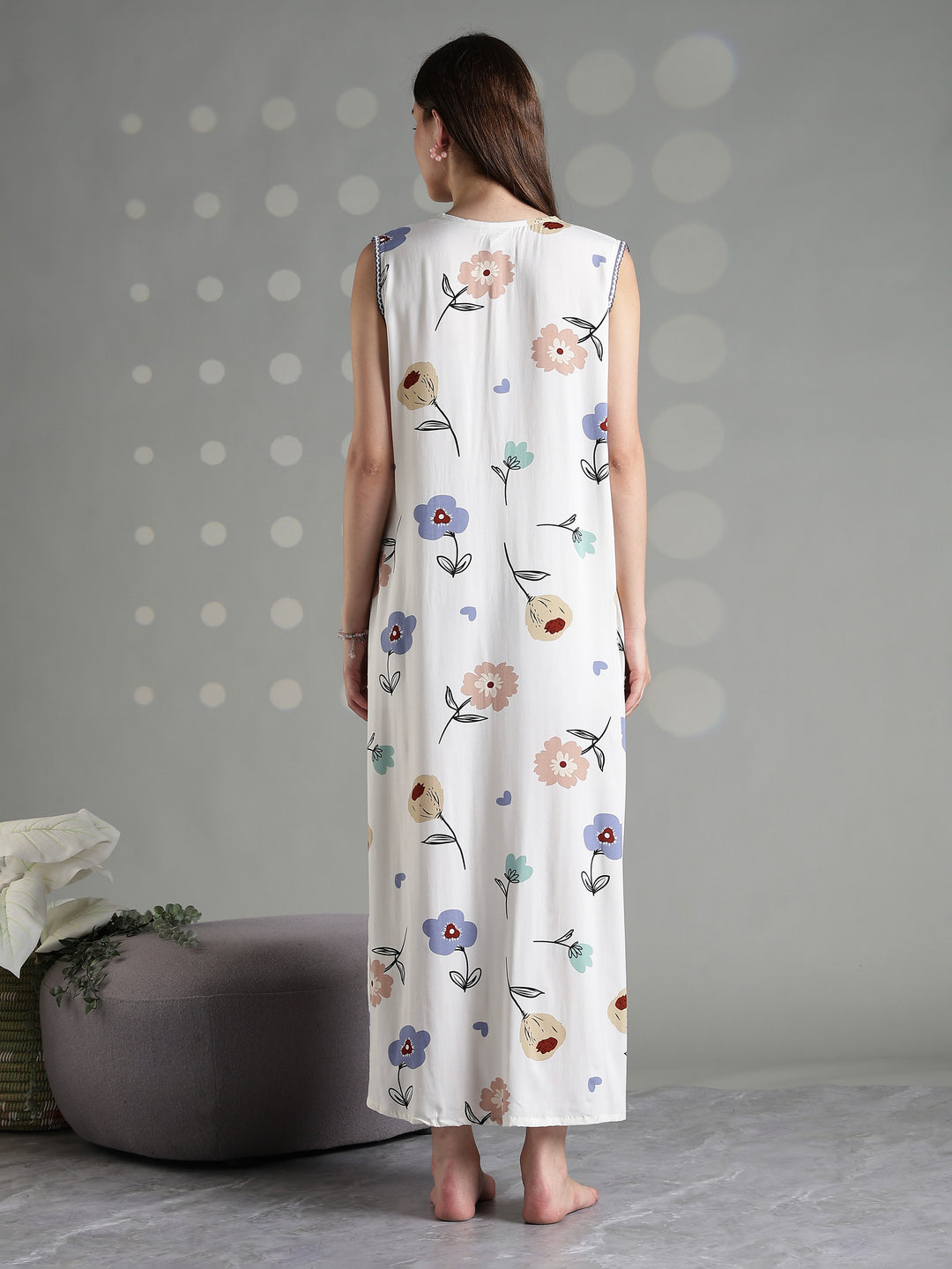 Vanilla floral comfortable sleeveless nighty for women