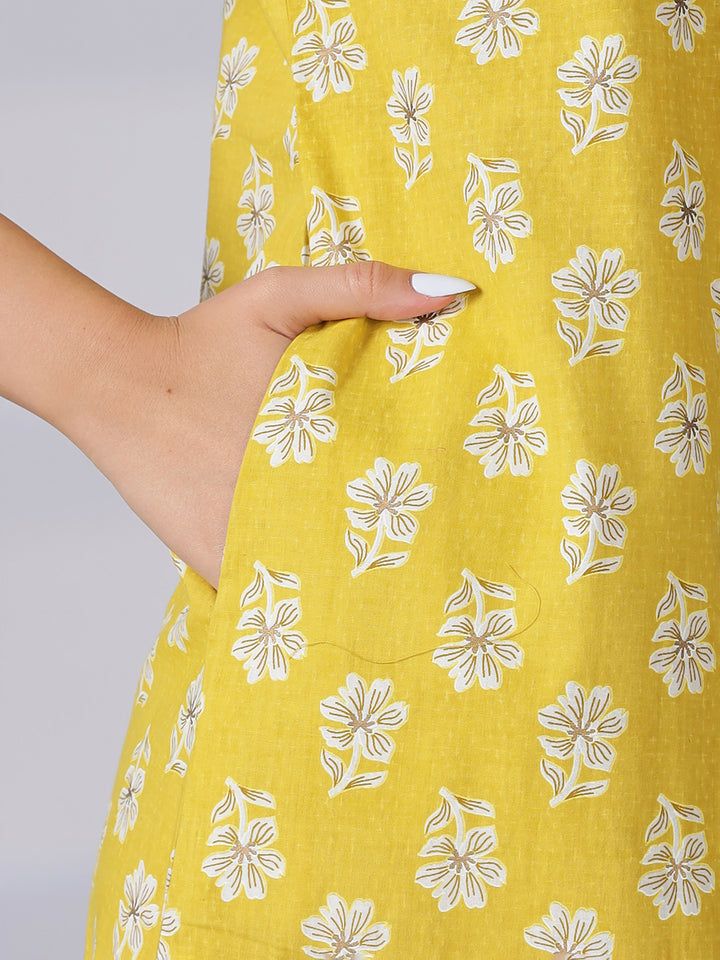 Floral yellow best pure cotton nighty for women in India