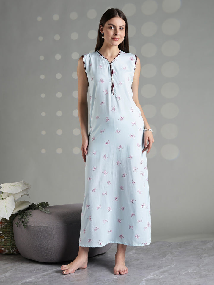 Aqua blue rayon sleeveless soft nightwear for women