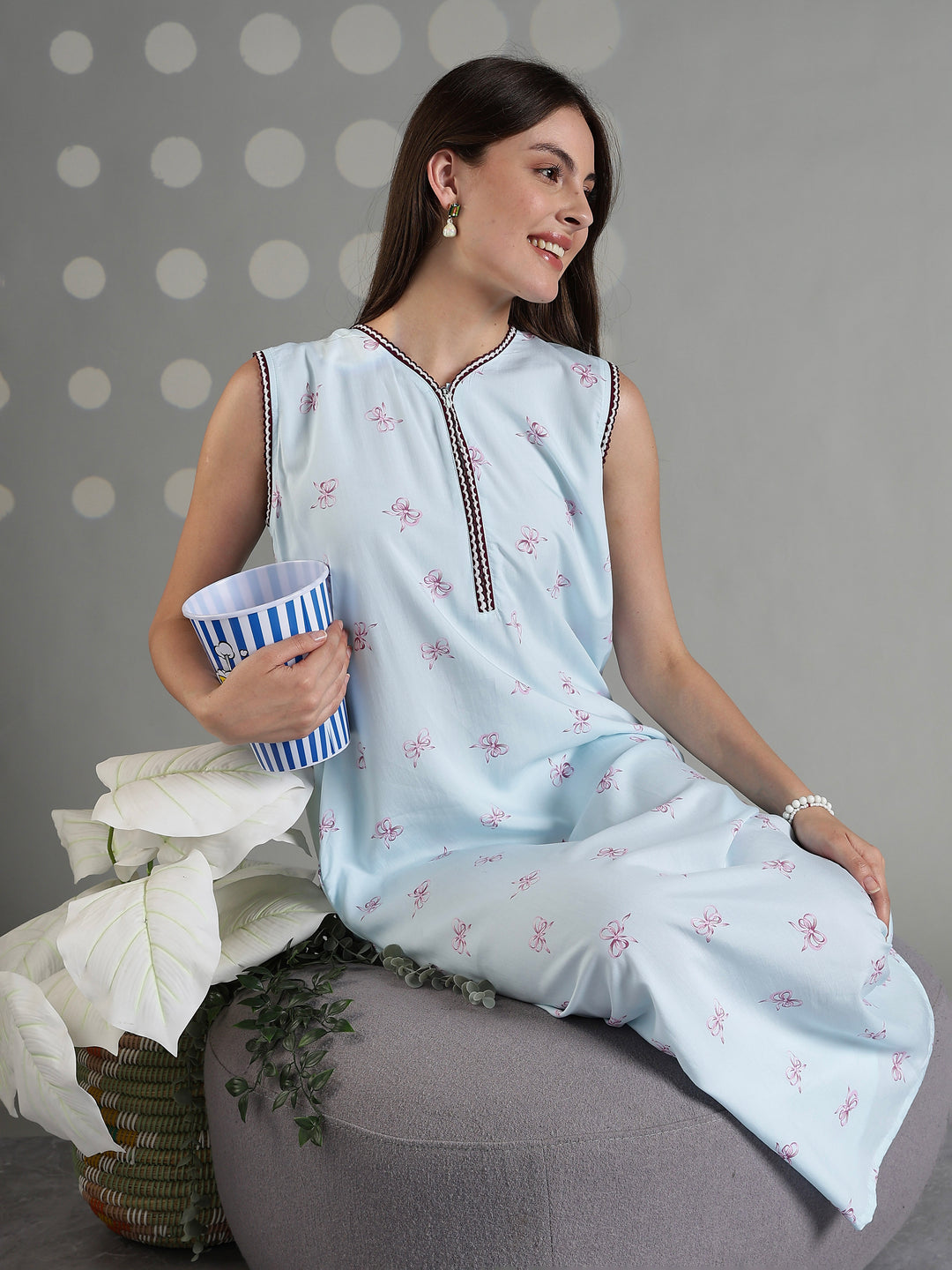 Aqua blue rayon sleeveless soft nightwear for women