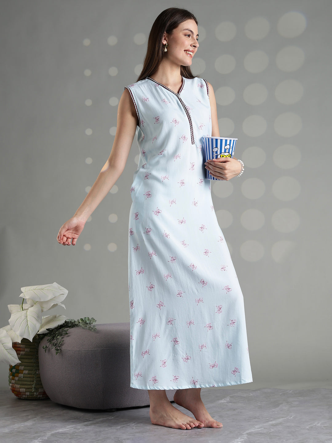 Aqua blue rayon sleeveless soft nightwear for women