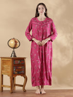 Alpine Floral Embroidered Full Sleeve Nighty for Women Soft and Relaxed