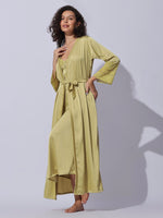 Shimmer Gold Satin Long Robe and Night Gown Set for Women