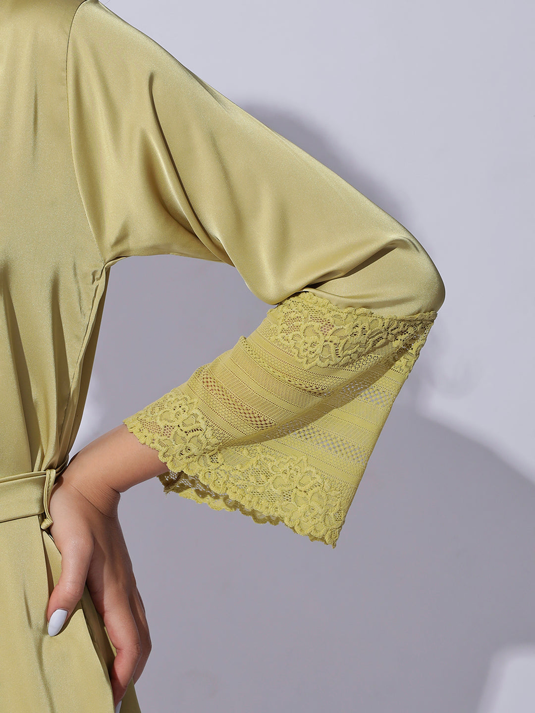 Designer satin long robe and night gown set for women in shimmer gold