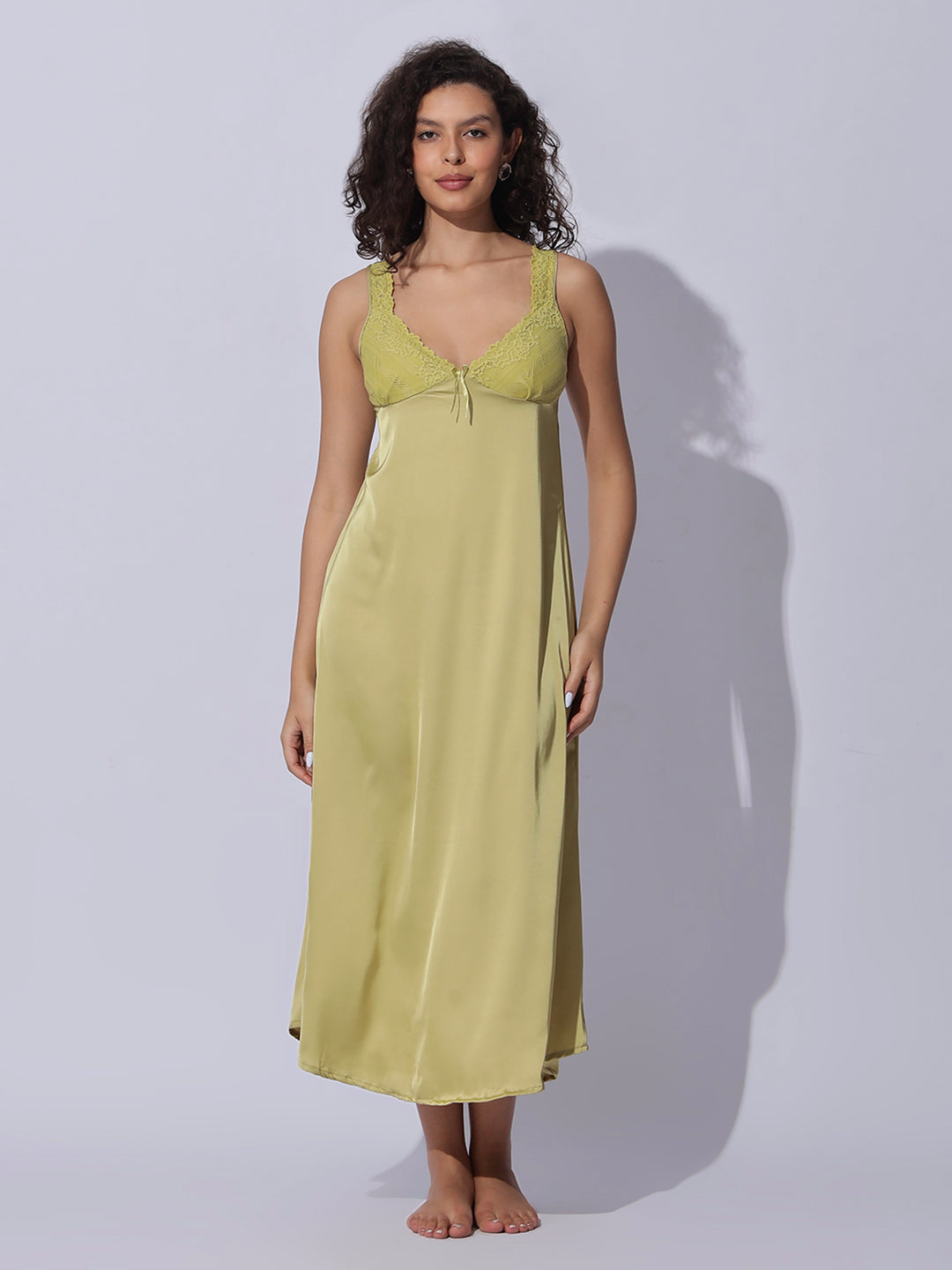 Designer satin long robe and night gown set for women in shimmer gold