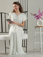 Crush Cotton Tulip Print Nighty for Women Fresh Misty Green