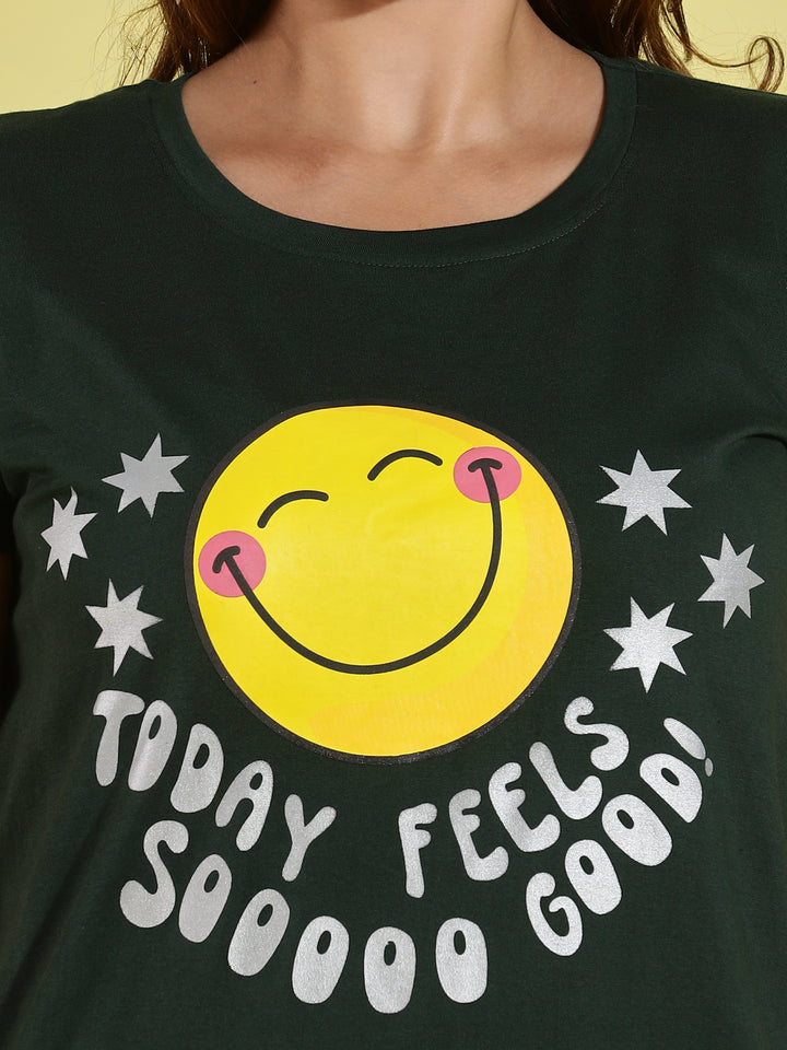 Bottle green cotton short night dress for women online