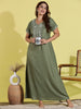 Sadabahar Green Alpine Nighty with Classic Embroidery and Pocket