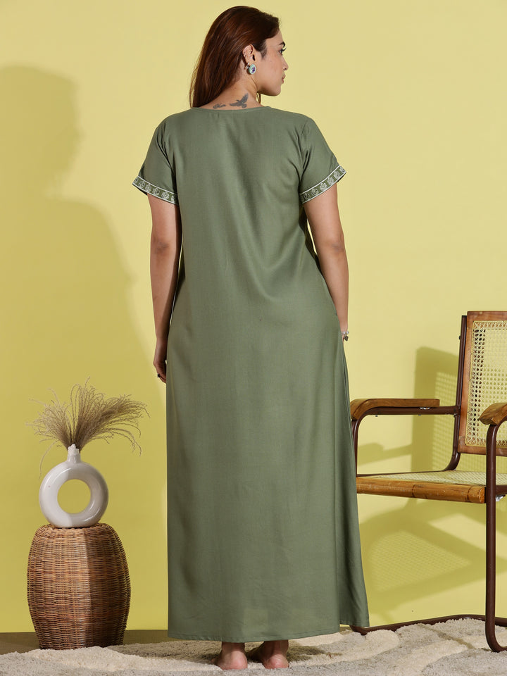 Luxurious green alpine nighty for women in ankle length