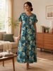 Petal Teal Floral Print Designer Nighty for Women Soft Fit