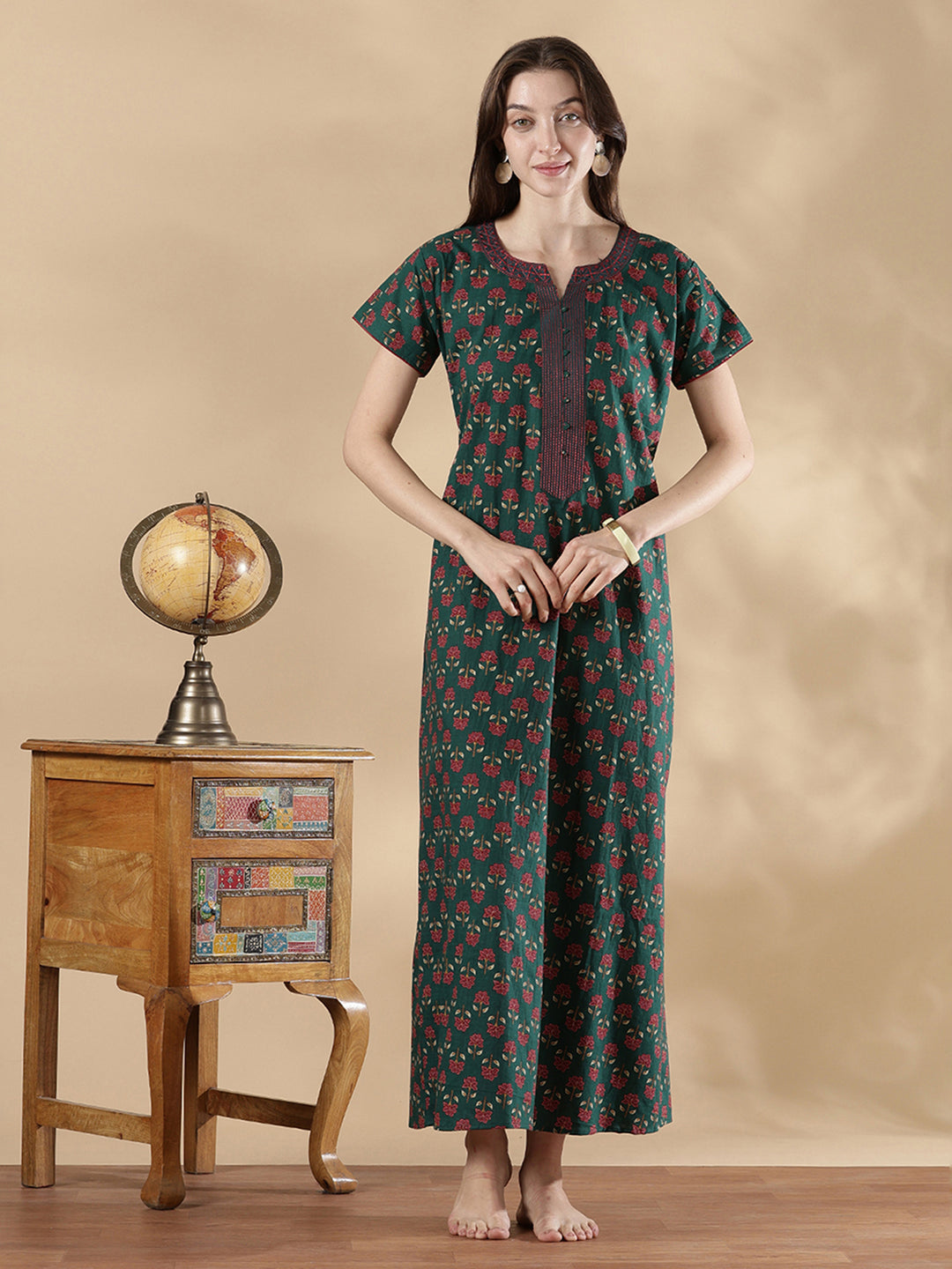 Top quality pure cotton floral nighty for women