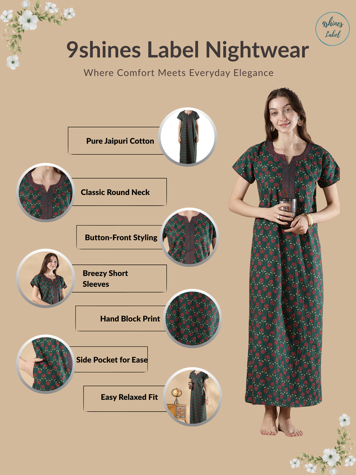 Top quality pure cotton floral nighty for women