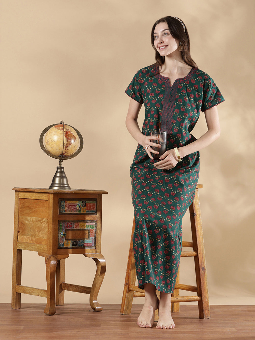 Top quality pure cotton floral nighty for women