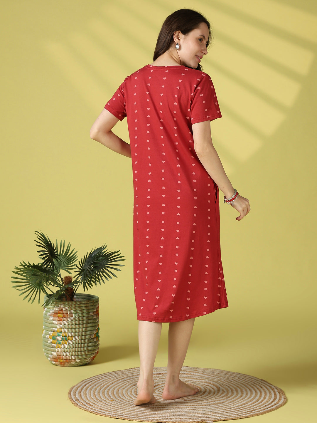 Cute heart print cotton short nighty for women online