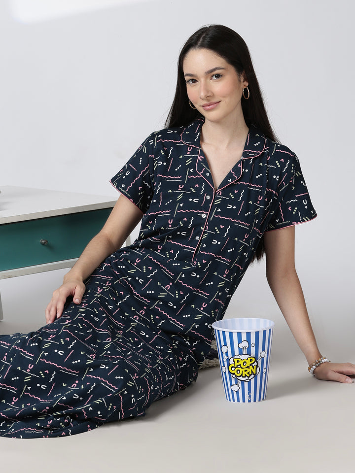 Printed premium hosiery cotton nighty for women