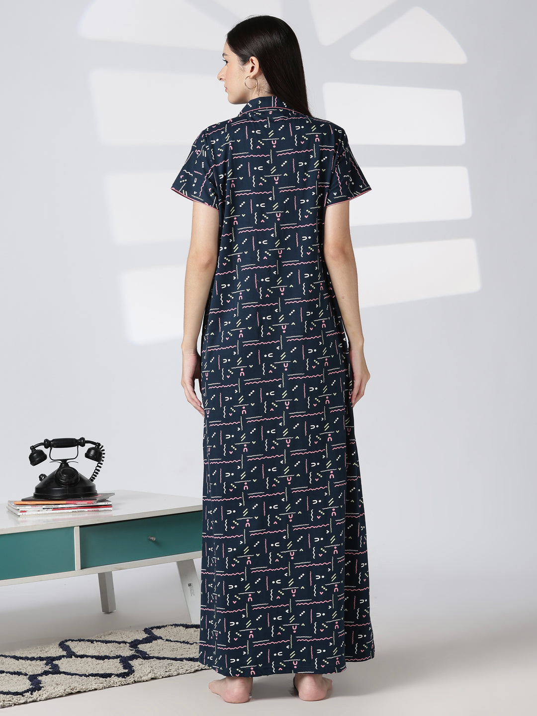 Printed premium hosiery cotton nighty for women