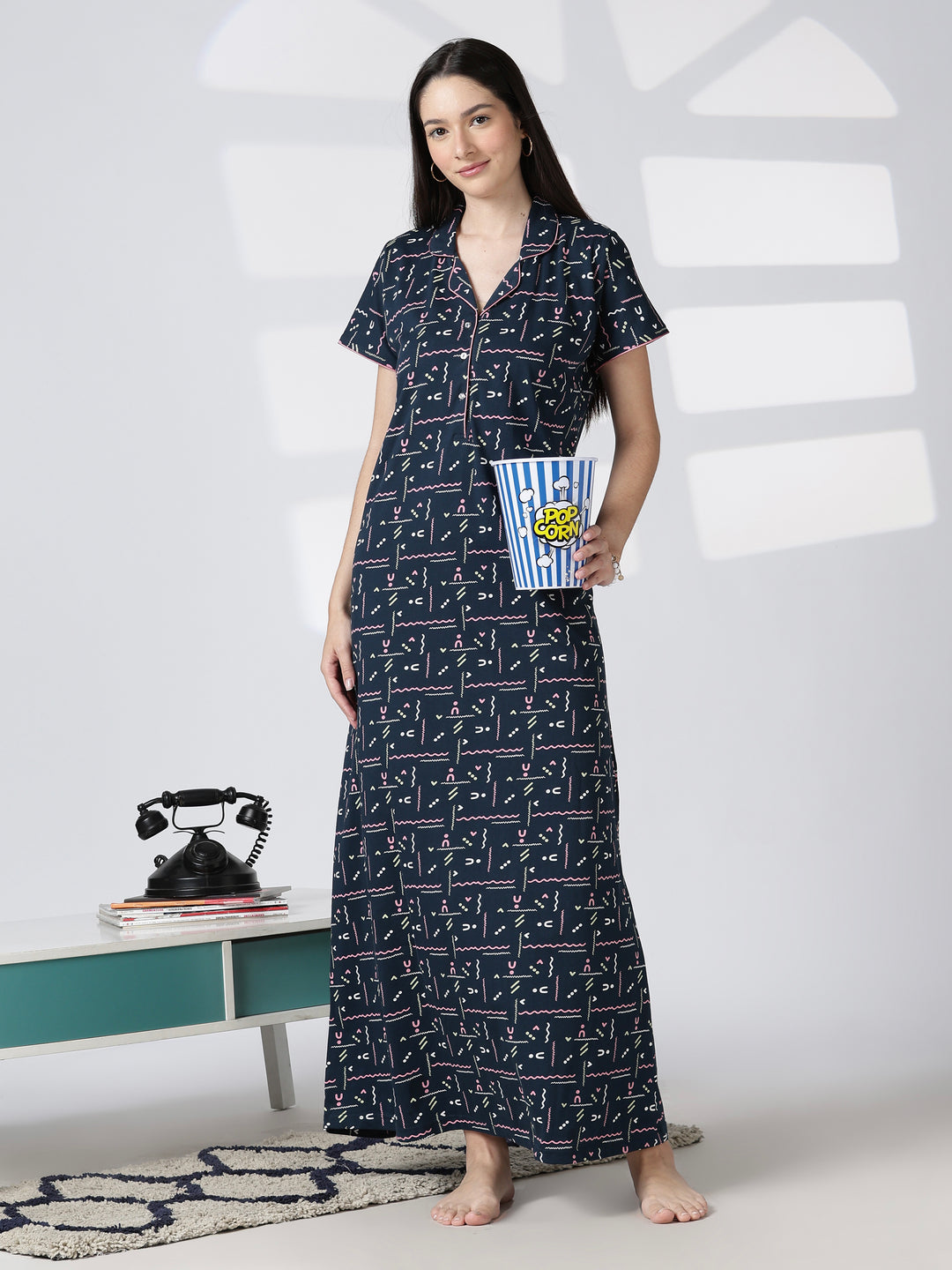 Printed premium hosiery cotton nighty for women