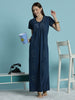 Floral Pleated Cotton Blend Nighty for Women in Indigo Shade