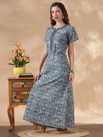Pure Cotton Jaipuri Batik Nighty for Women Indigo Mist Soft and Stylish