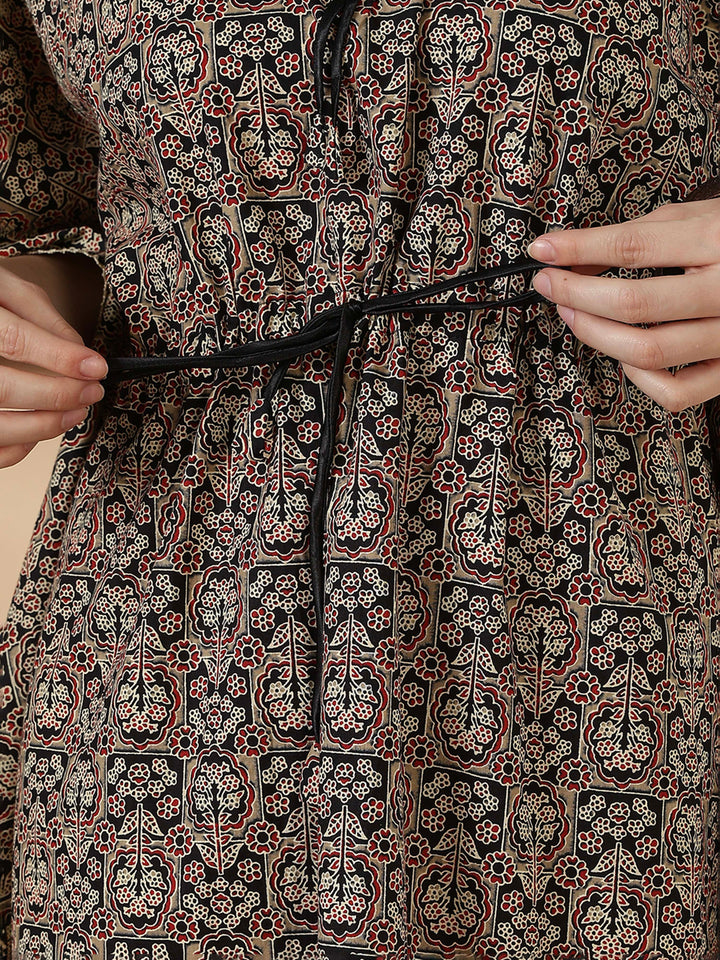Ajrakh ebony pure cotton kaftan night dress for women