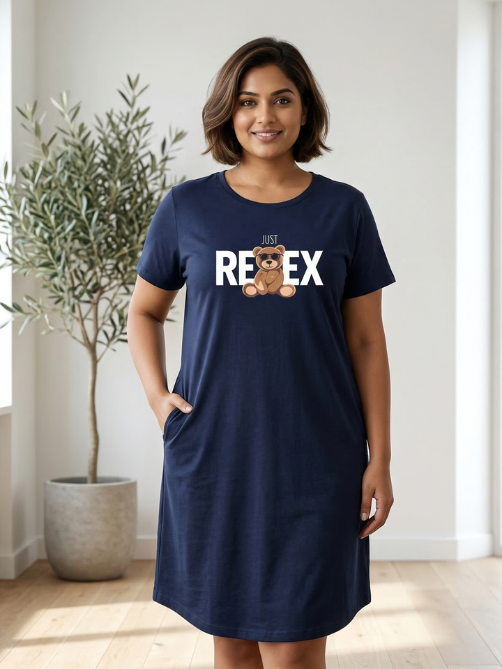 Soft cotton dark navy knee length short nighty for women