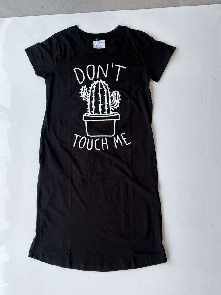 Black cotton knee length short night dress for women