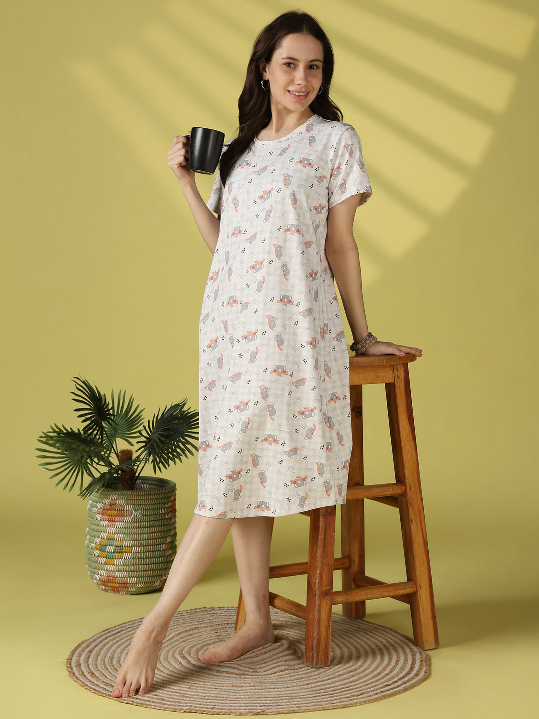 Koala print short nighty dress for women online