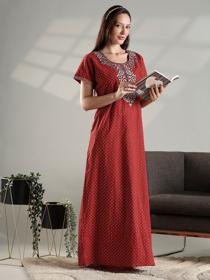 Premium pure cotton nighty for women for summer in rust