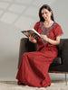 Rust Micro Buti Cotton Nighty Online with Embroidered Neck Design