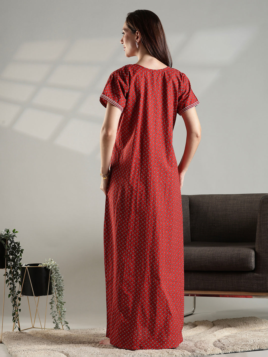 Premium pure cotton nighty for women for summer in rust