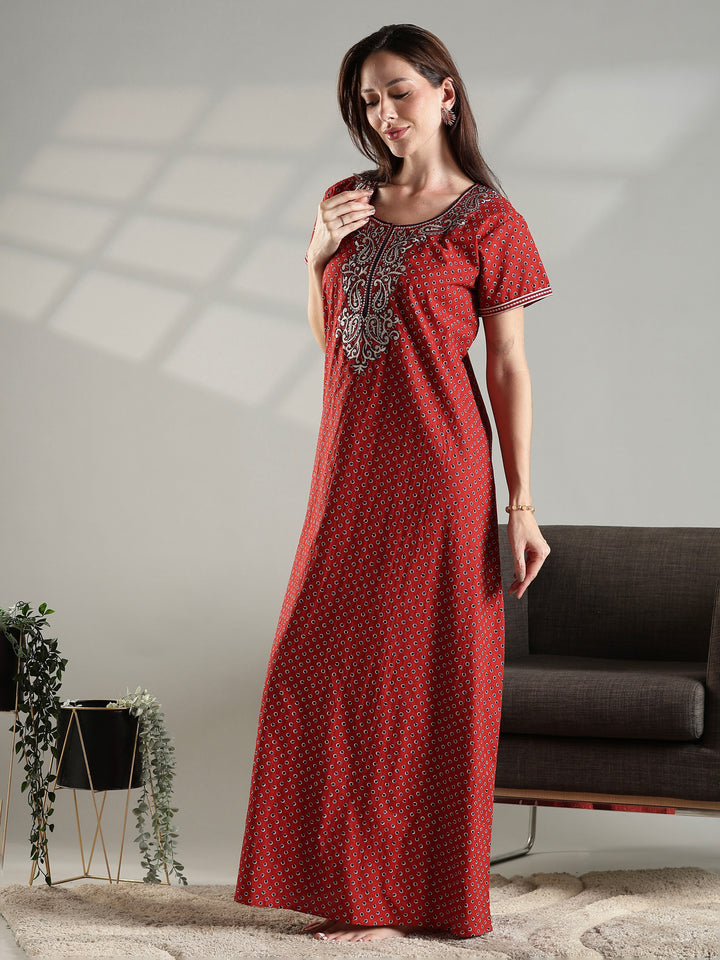 Premium pure cotton nighty for women for summer in rust