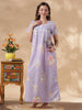Floral Lavender Cotton Designer Nighty with Lace Neckline