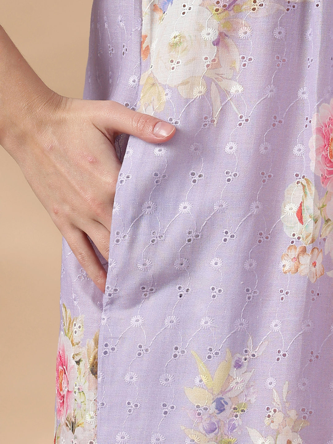 Floral Lavender Pure Cotton Nighty for Women