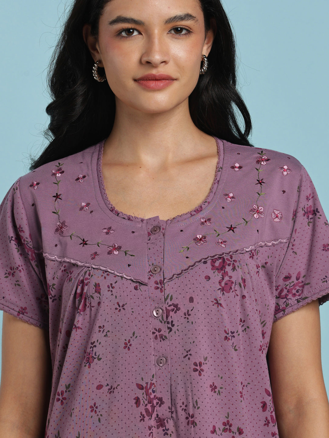 Lavender floral cotton blend nightydress for women online